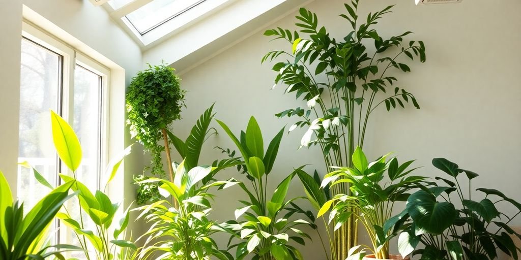Indoor space with plants and bright natural light.